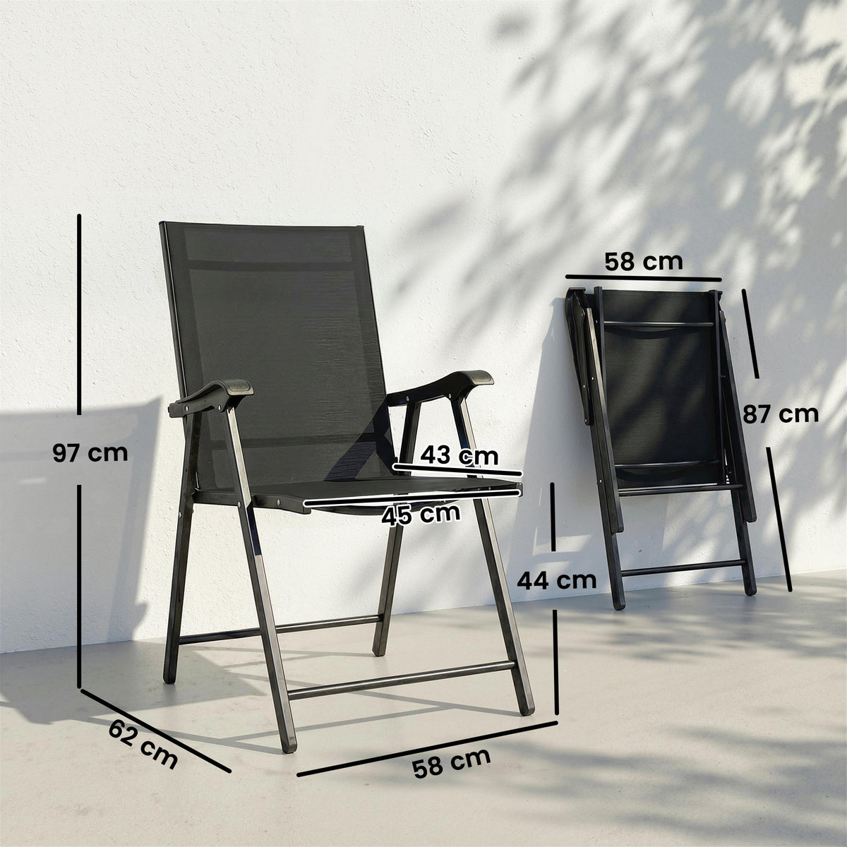 Folding Garden Chairs Set With High Back, Armrests | Set of 4 | Black
