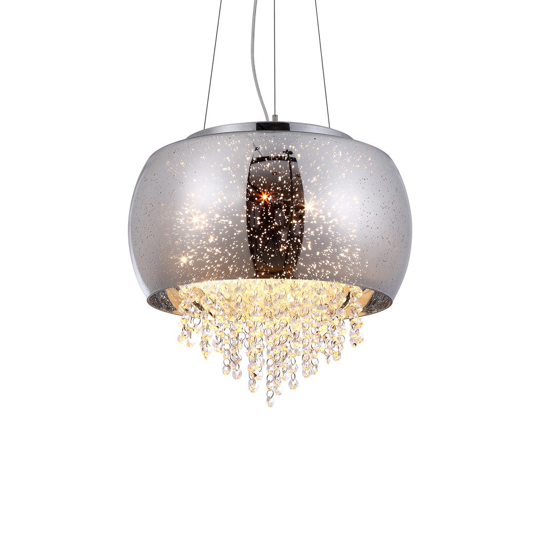 Starlight Pendant Lamp 3xe14 A Stunning Hand Made Lamp 39cm Glass Shade Housing Chrome Fitments And Gorgeous Crystals