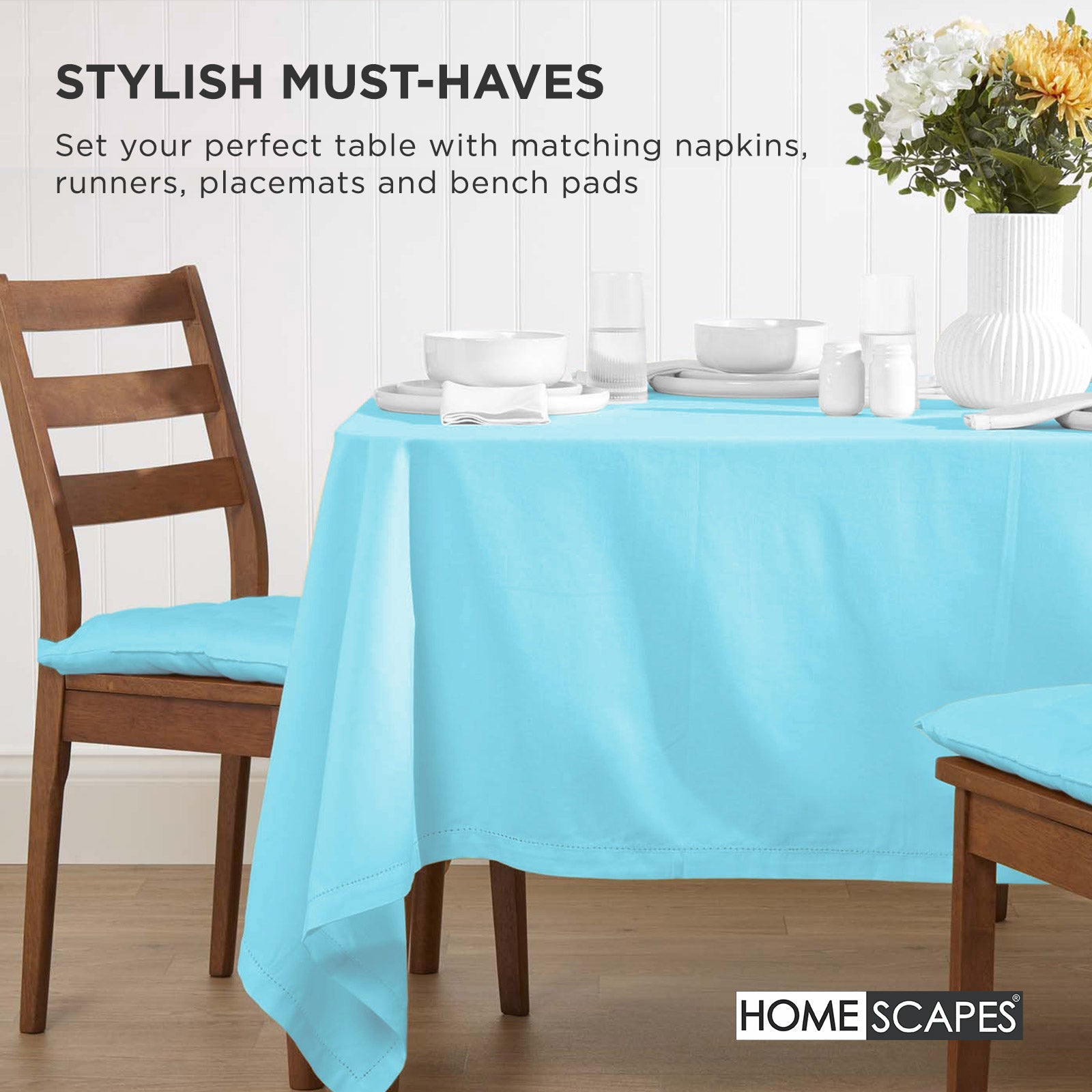 100% Cotton Seat Pads Plain Chair Cushions For Dining Room, Kitchen, Or Outdoor Garden Use | Set-of-6 | Light Blue