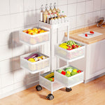 5-tier Rotating Kitchen Storage Cart Square White Organizer Shelf Trolley With Wheels