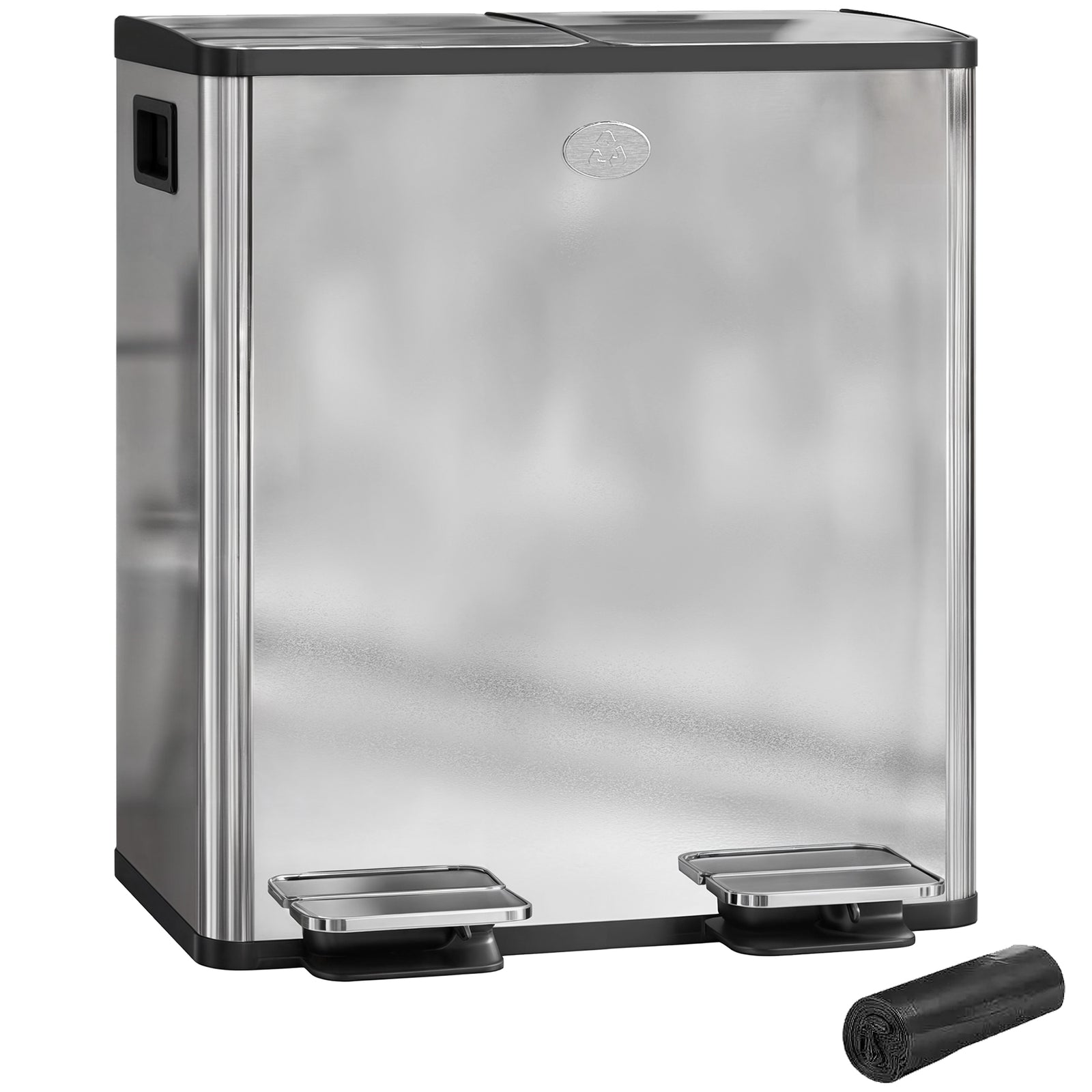 Dual Kitchen Bin Pedal Bin For Recycling And Waste, Silver Tone | L | Silver
