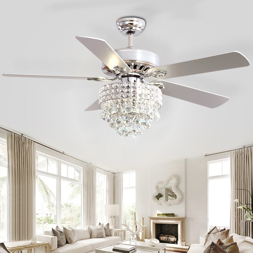 52 Inch Modern Ceiling Fan With Adjustable Led Light & Remote Quiet 5 Blade Fan Fixture