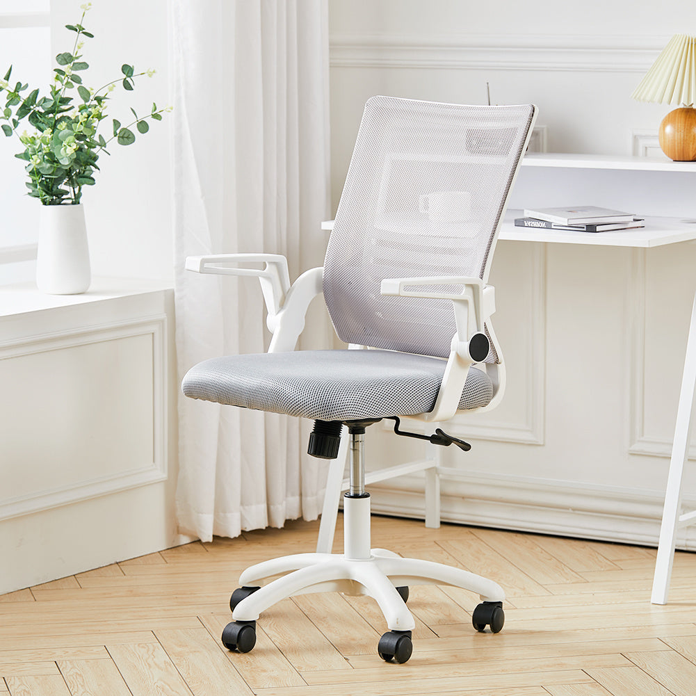 Office Desk Mesh Swivel Chair Computer Ergonomic Chair | Grey & White