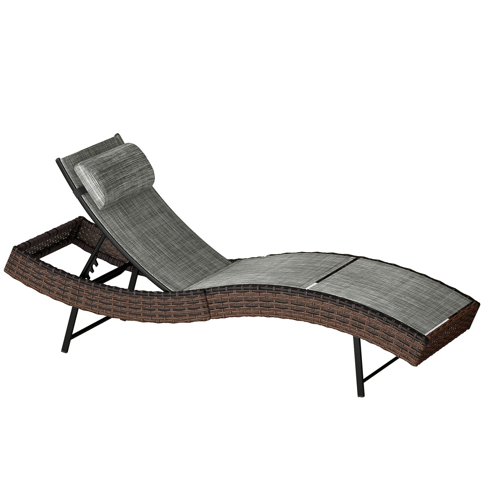 Rattan Sun Lounger With 5 Position Back, Texteline Seat | Brown