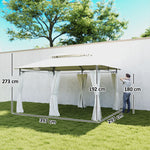 3x4m Garden Gazebo With Sides, Double Roof Metal Gazebo | Cream