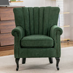 Elegant Chenille Armchair With Rubberwood Legs | Green