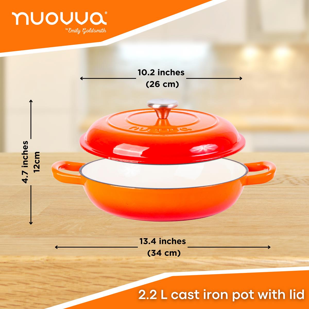 Shallow Cast Iron Casserole With Lid - 2.3-quart (26 Cm) | Orange