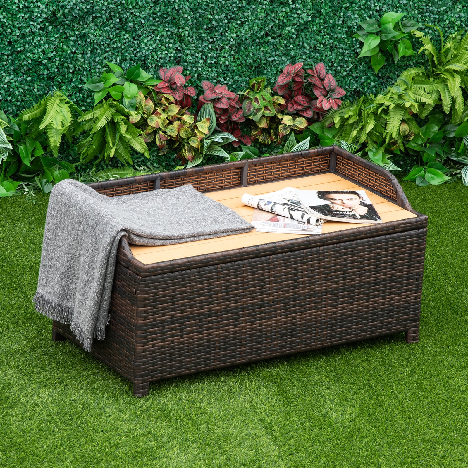 Pe Rattan Outdoor Storage Benches, Aluminium Garden Bench | Brown