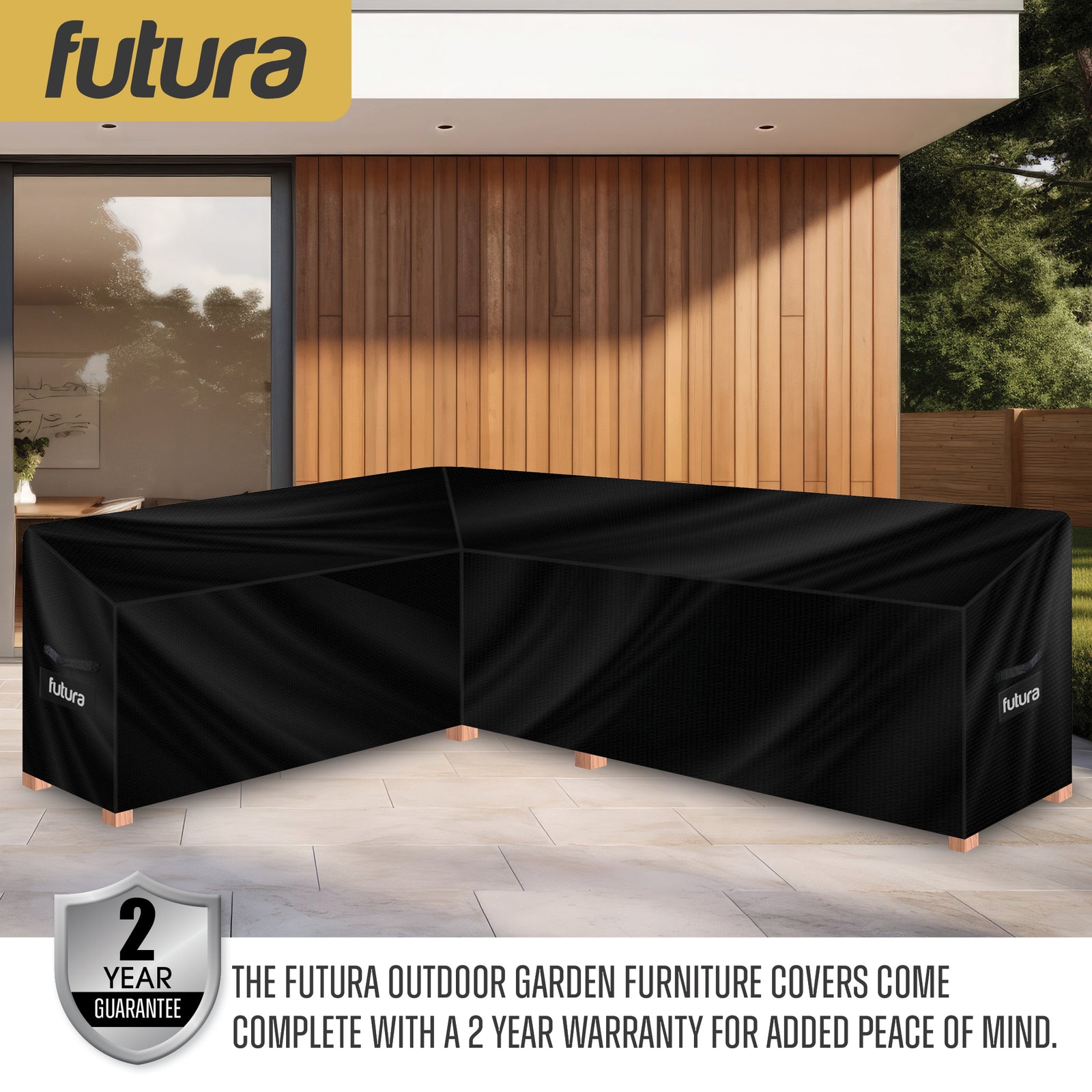 L Shaped Waterproof Garden Furniture Cover, Outdoor Patio Weatherproof Rattan Sofa Shield | 222 x 286 x 80cm | Black