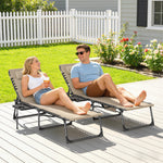 Folding Sun Loungers With 5-level Back, Cup Holder | Beige