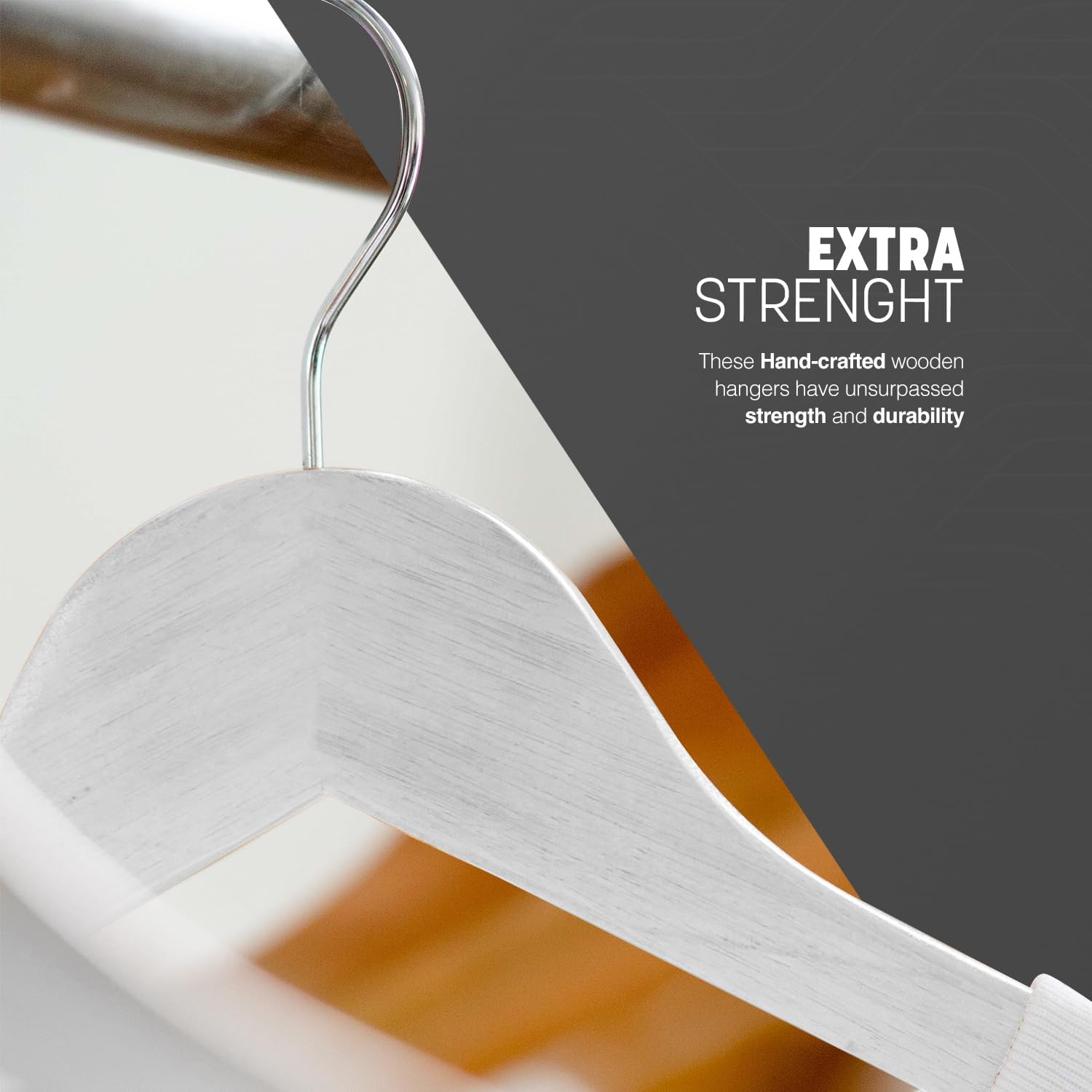 20 Pack Wooden Clothes Hangers With Non Slip Bar | White