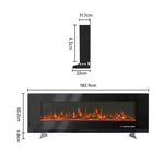 72 inch Black Electric Fireplace, Wall Mounted Or Recessed With 12 Flame Colors & Freestanding Legs