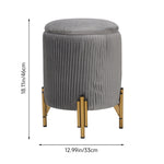 Modern Round Pleated Storage Ottoman With Metal Legs 33cm Dia X 46cm H | Grey
