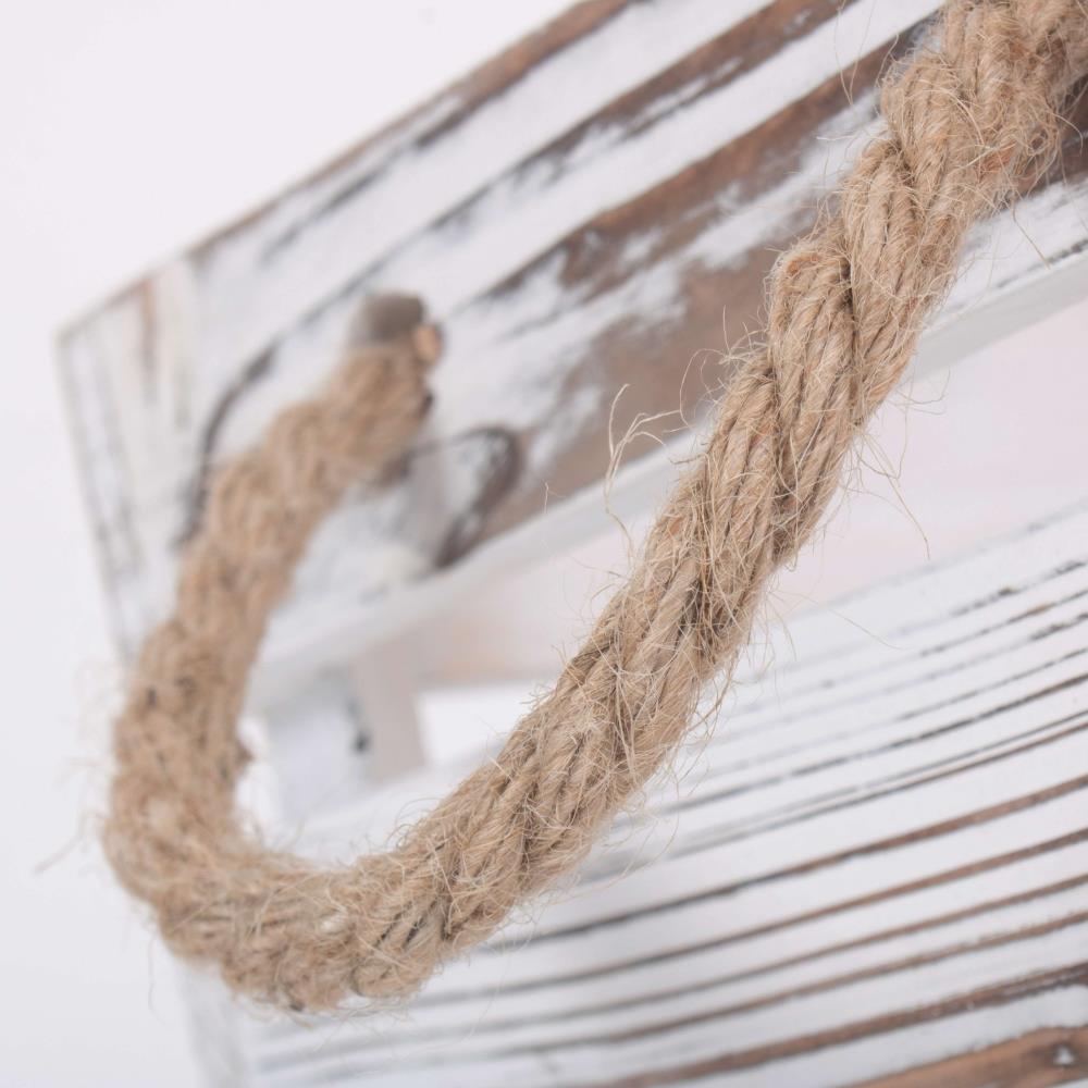 Distressed White Rope Handled Wooden Crate | Large | White