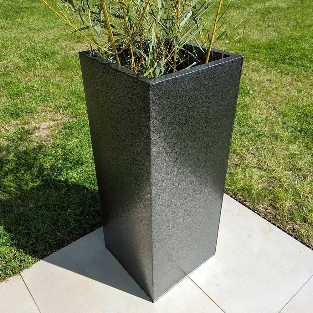 Zinc Galvanised Tall Square Planter | 40cm x 40cm x 100cm | Silver Black