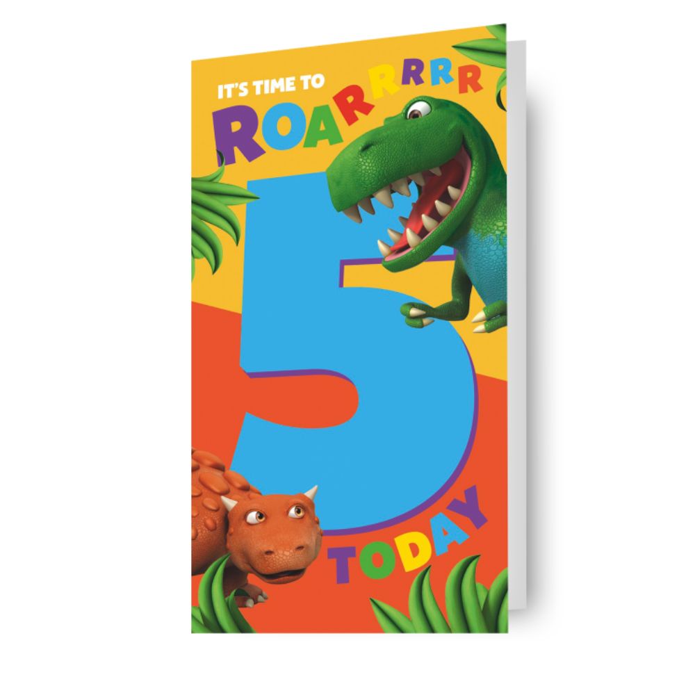Dinosaur Roar! Age 5 Sticker Birthday Card Official Product