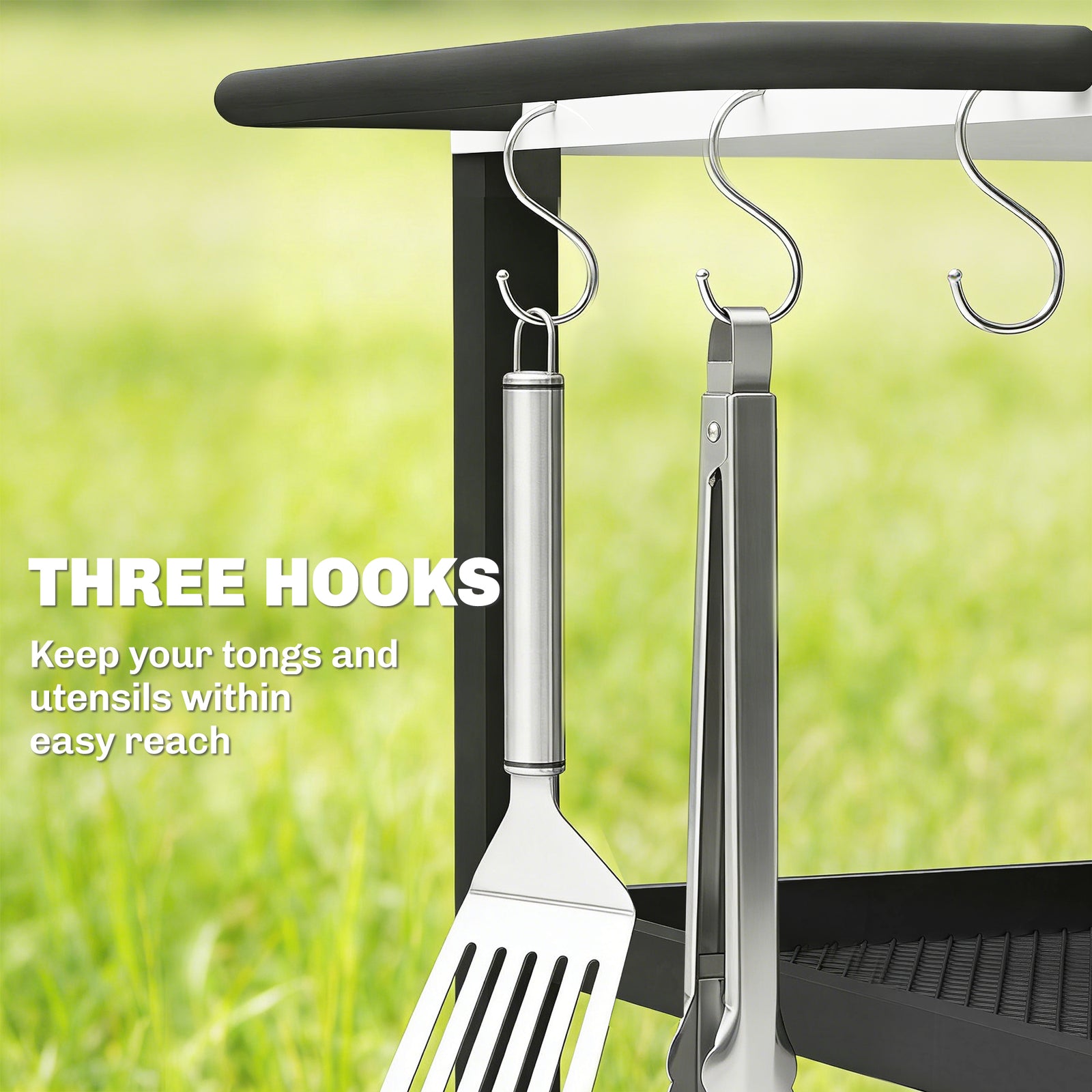 Outsunny Outdoor Grill Cart, Pizza Oven Stand With Adjustable Shelf, Hooks