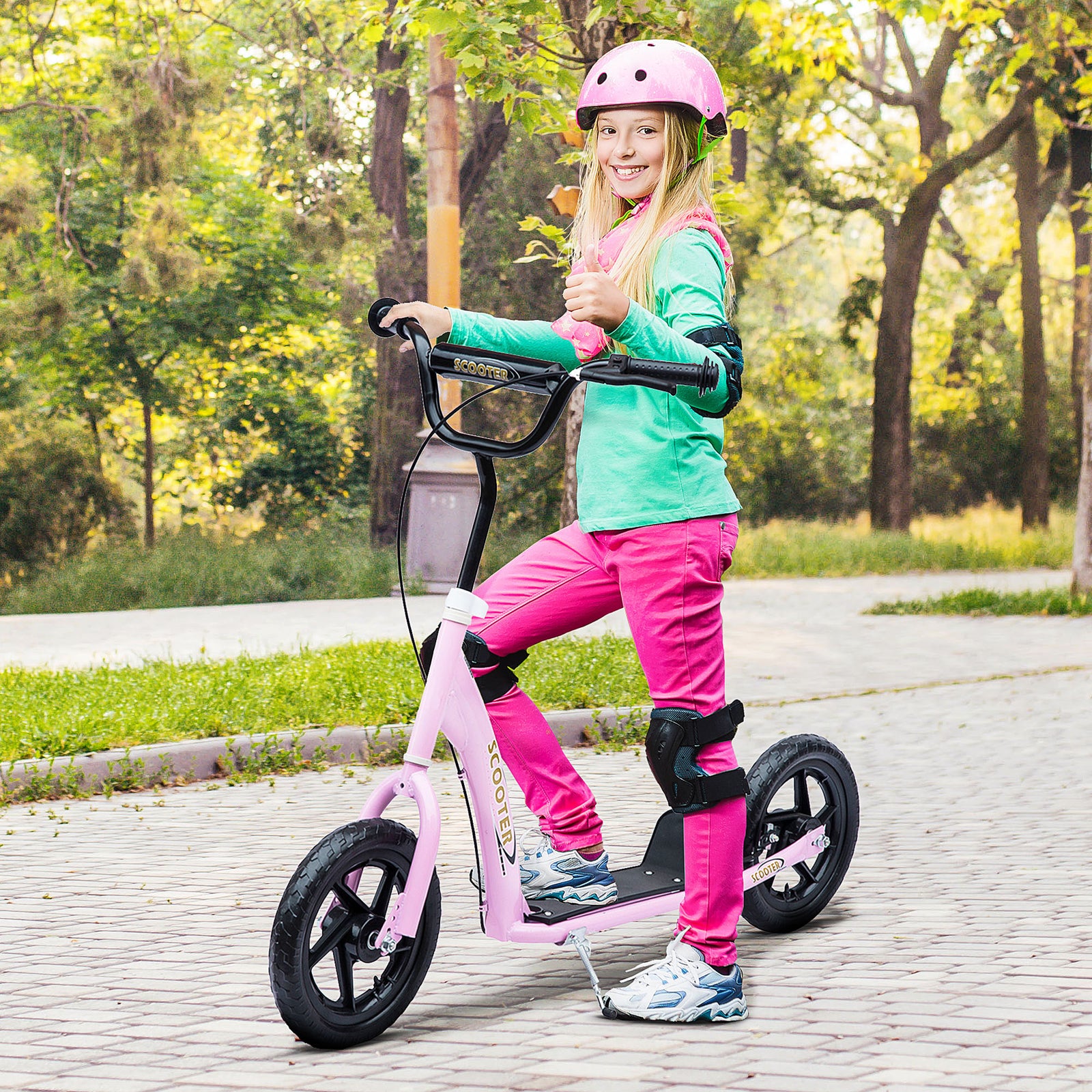 Push Scooter Teen Kids Stunt Bike Ride On With 12" Eva Tyres | Pink
