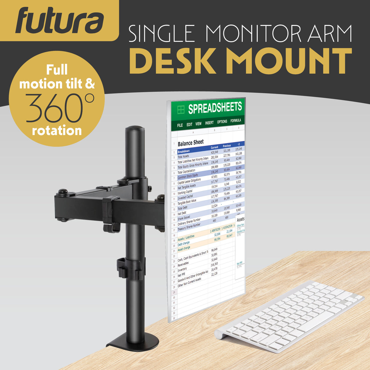 Single & Dual Monitor Arm For 13 To 32 Inch Screens - Dual Monitor Desk Mount With Clamp 90 Tilt And 360 Rotation & 180 Swivel | Single Monitor Arm | Black