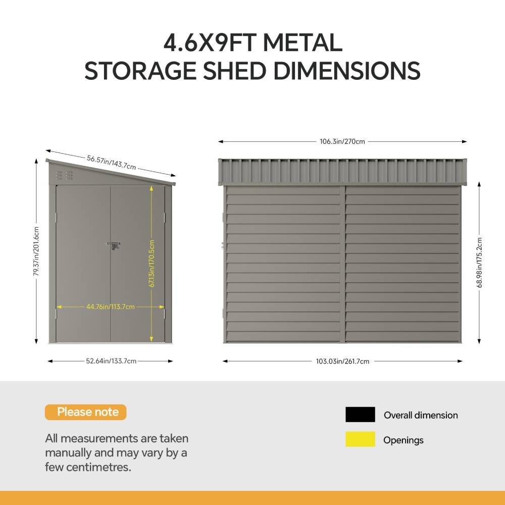 4.6 X 9ft Outdoor Metal Storage Shed Garden Tool Shed With Double Doors, 2 Vents & 4 Hooks