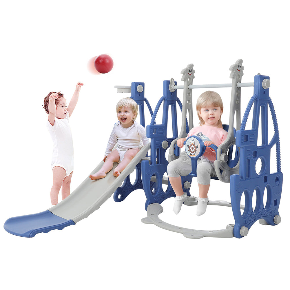 3-in-1 Toddler Slide And Swing Set With Basketball Hoop Indoor Outdoor Climber Playset For Kids Ages 1-3