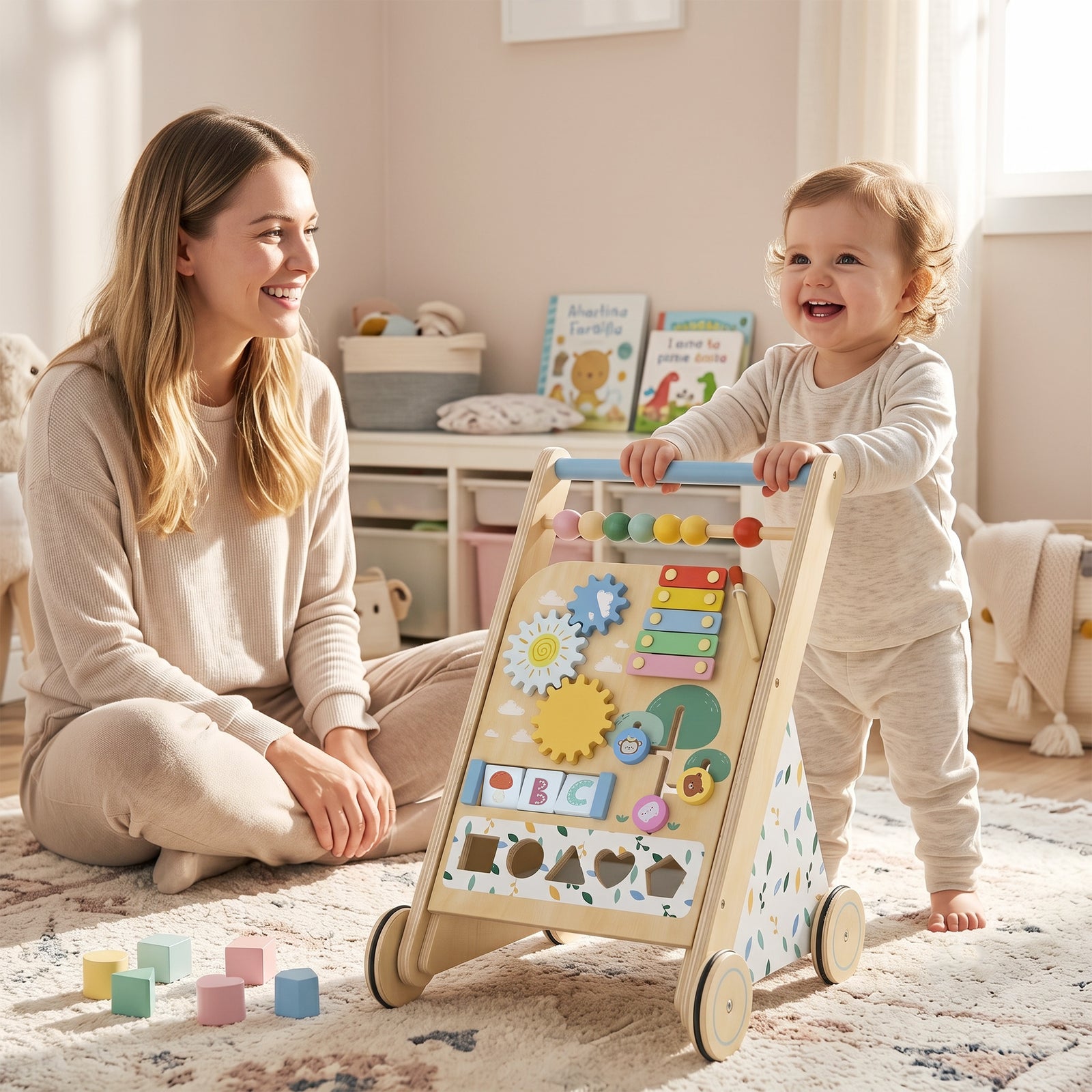 Wooden Baby Walker With Speed Control, Activity Centre For 18 M+