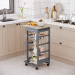 Kitchen Island Trolley W/ 4 Baskets 2 Side Racks Drawer