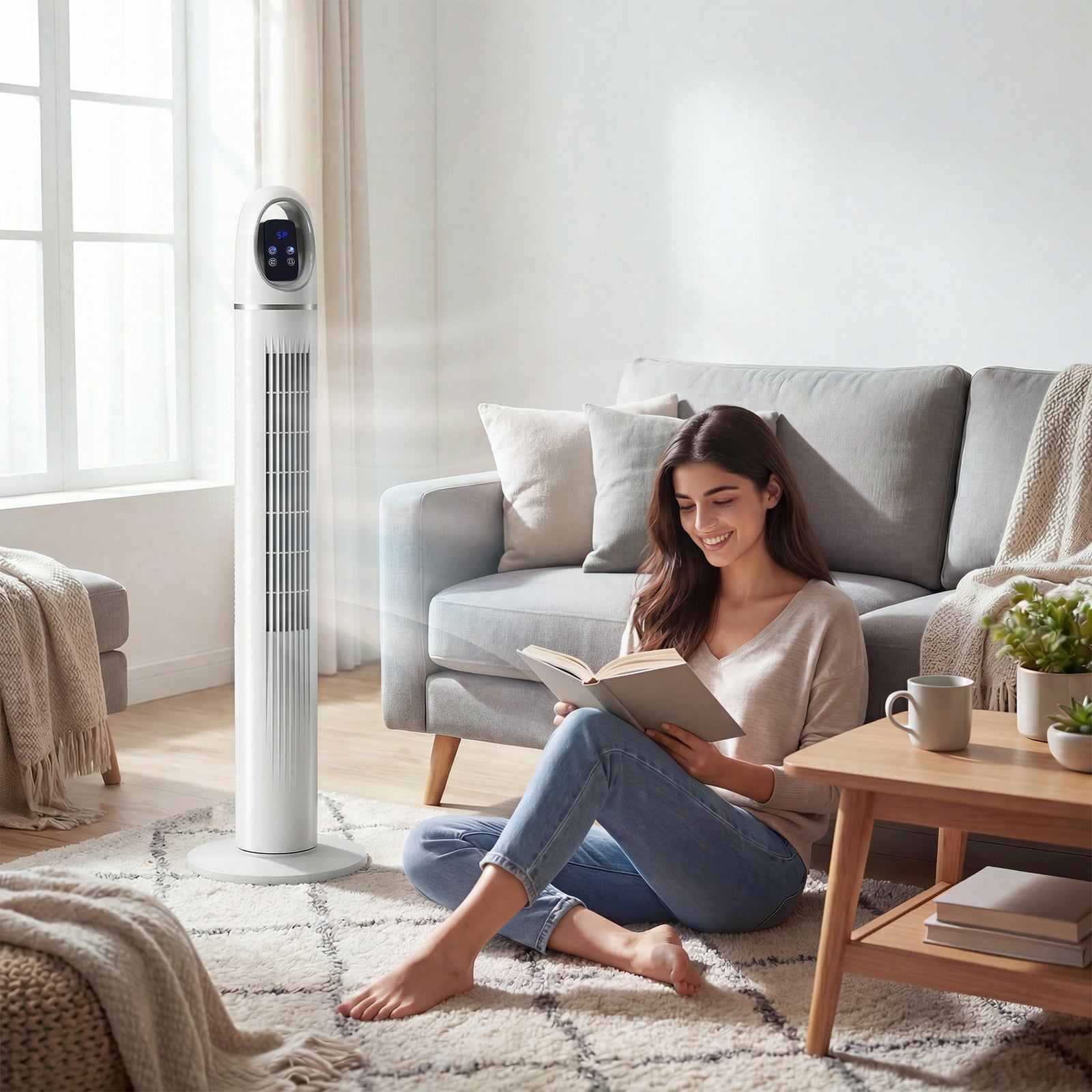 HOMCOM Tower Fan For Bedroom, Standing Floor Fan With 70° Oscillating