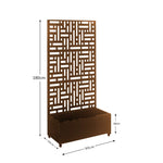 Metal Pre Rust Outdoor Privacy Screen With Plant Pot Geometric Garden Divider