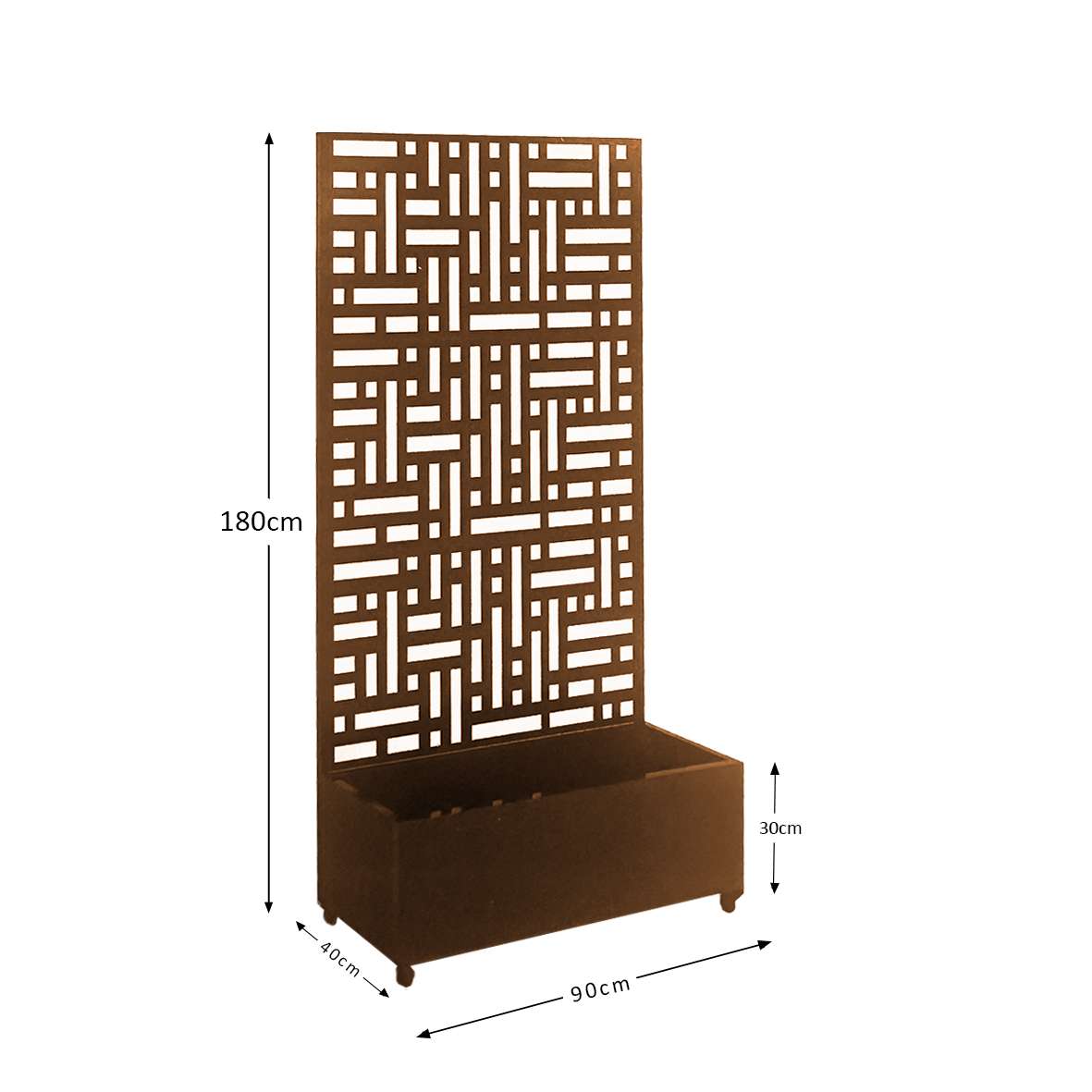 Metal Pre Rust Outdoor Privacy Screen With Plant Pot Geometric Garden Divider