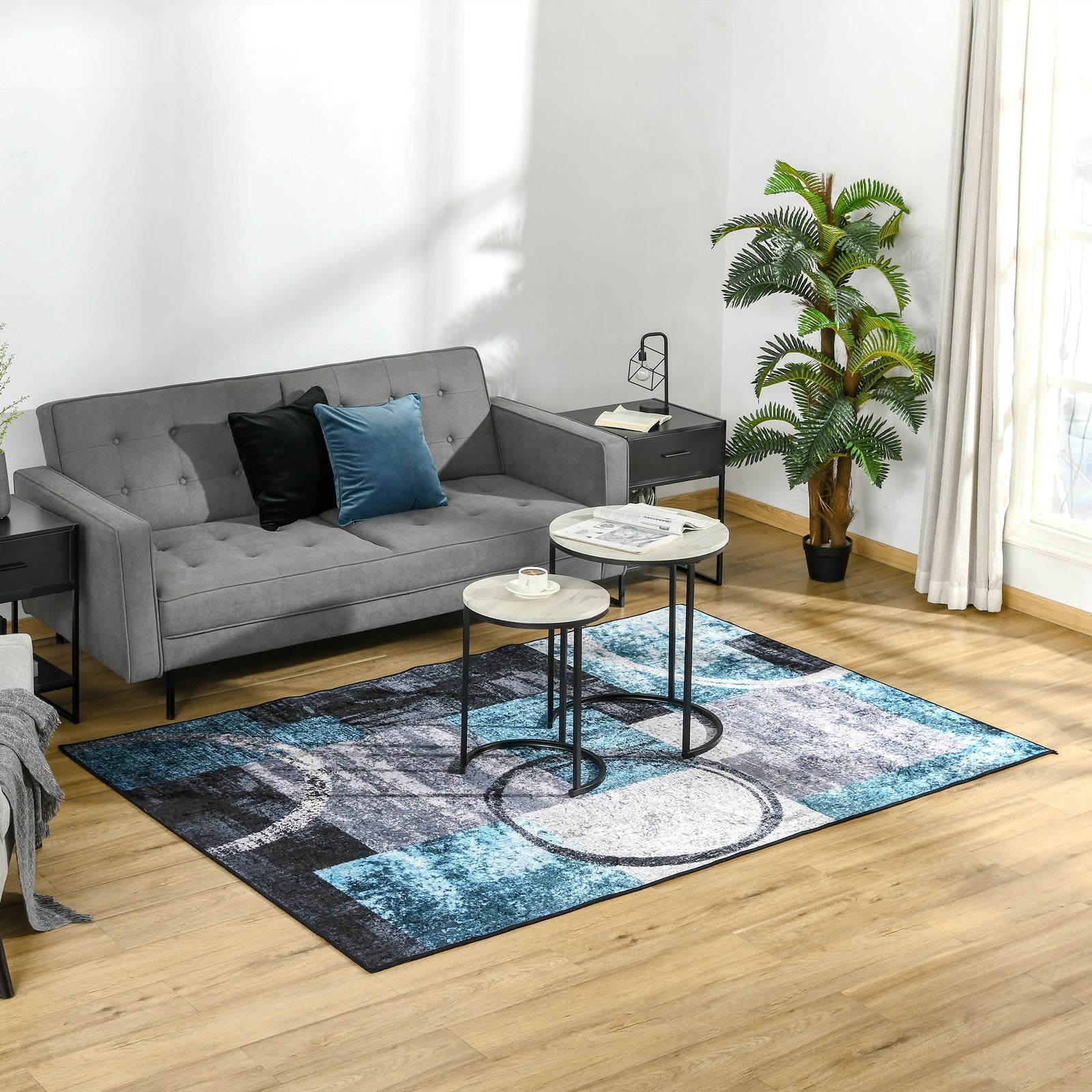Large Blue Area Rug, Geometric Carpet 160x230cm