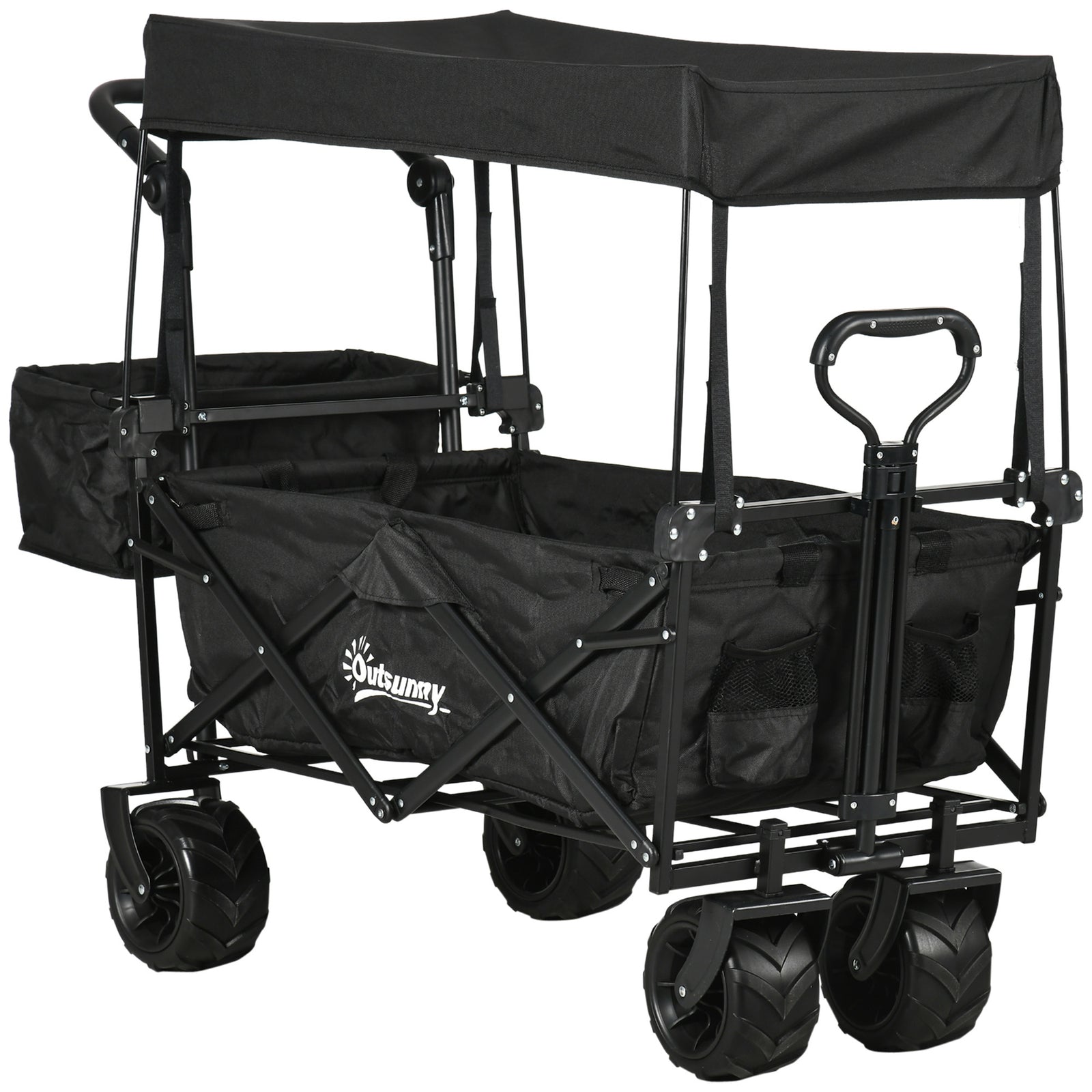 Trolley Cart Storage Wagon With Handle, Canopy Black | Black