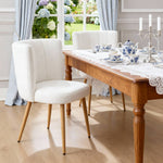 Set Of 2 Teddy Fleece Dining Chairs – Quilted White Upholstery, Wooden Frame With Iron Legs