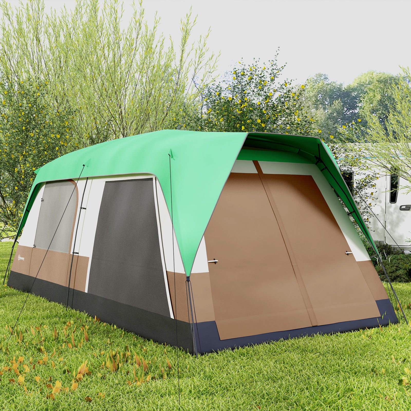 Camping Tent With 3000mm Waterproof Rainfly & Screen Panels | Green