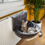 Petlicity Round Grey Radiator Cat Bed With Removable Washable Faux Fur Cover