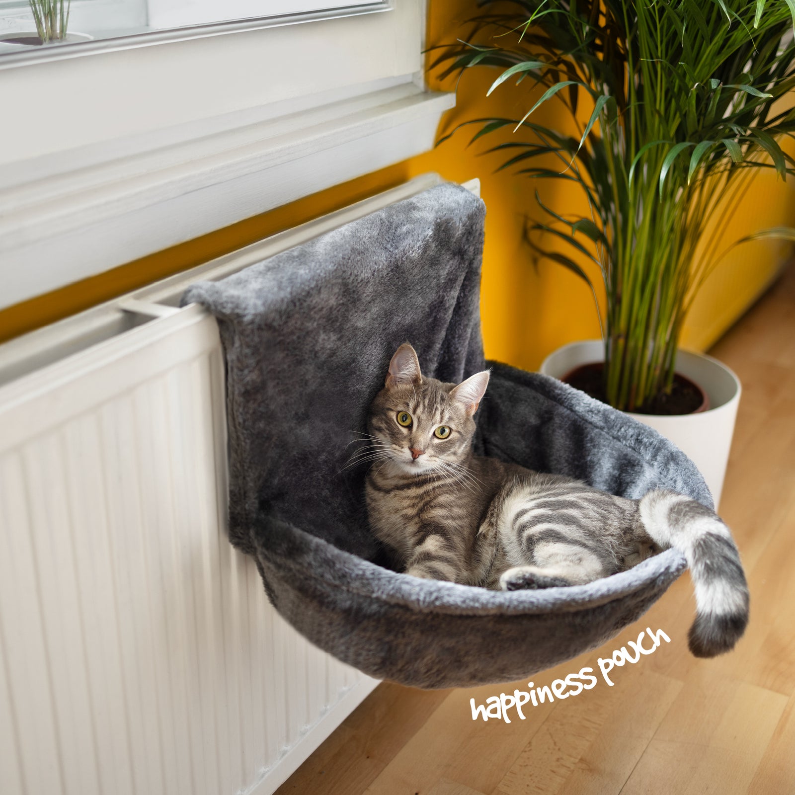 Petlicity Round Grey Radiator Cat Bed With Removable Washable Faux Fur Cover