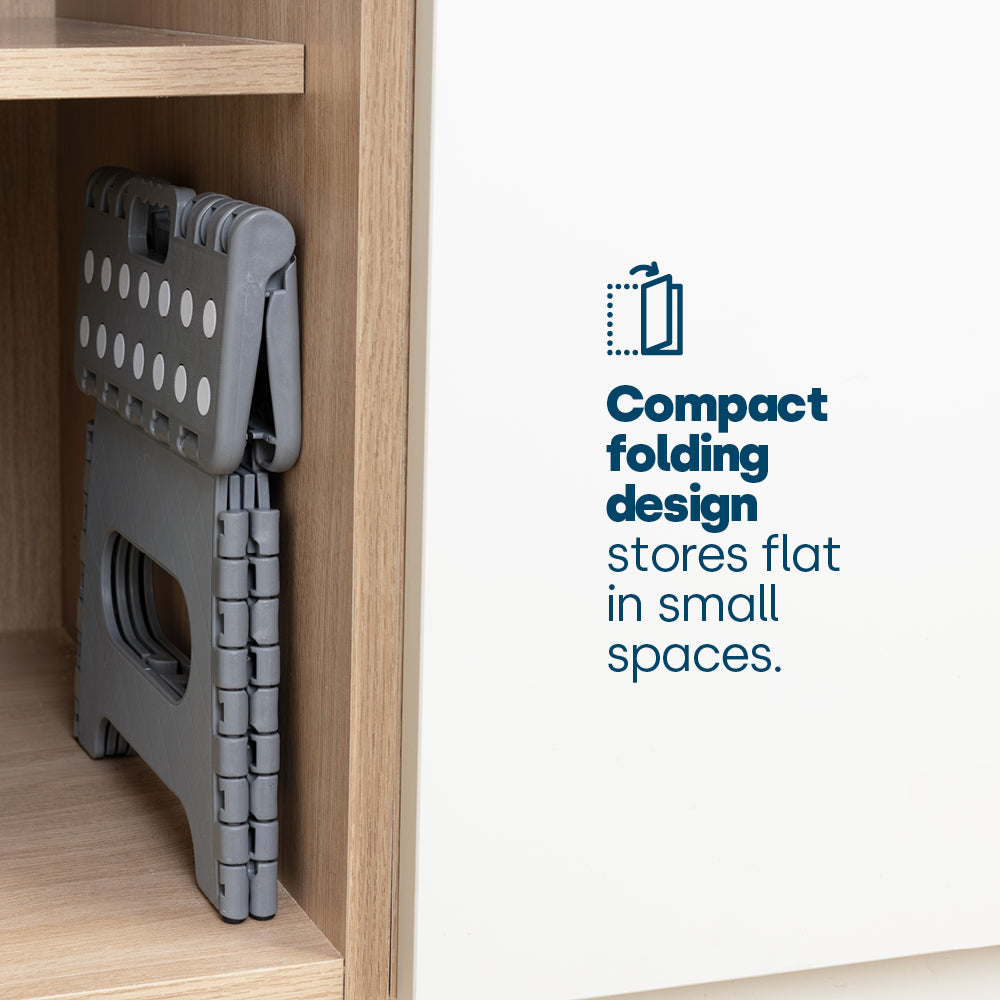 Compact Folding Step Stool With Non-slip Surface | Grey