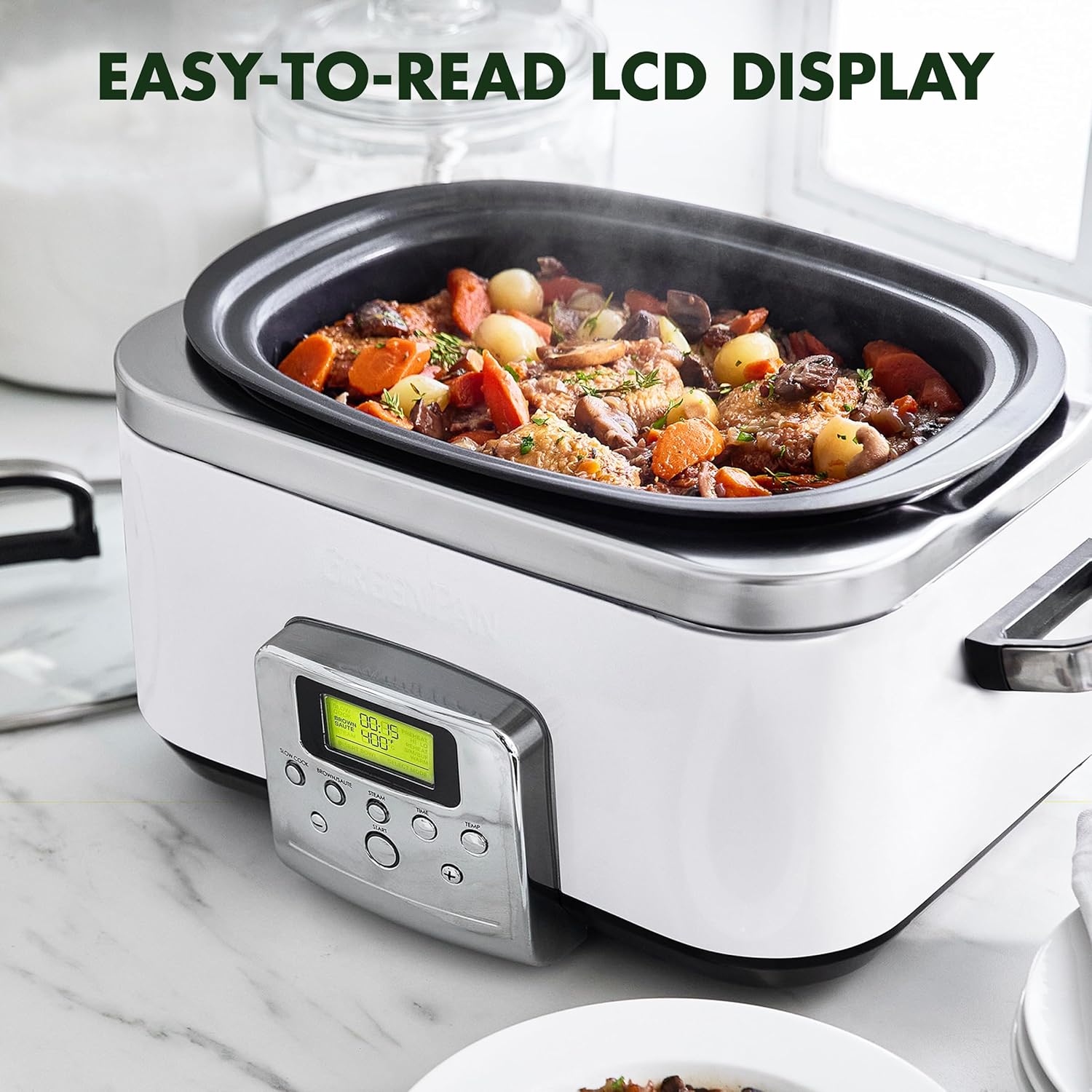 Elite 8-in-1 6l Slowcooker With Pfas-free Ceramic Non-stick Coating | Cream