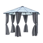 Hexagon Hardtop Gazebo With Curtains, 3.8m Outdoor Metal Frame Pavilion With Semi-transparent Pc Roof For Garden & Patio