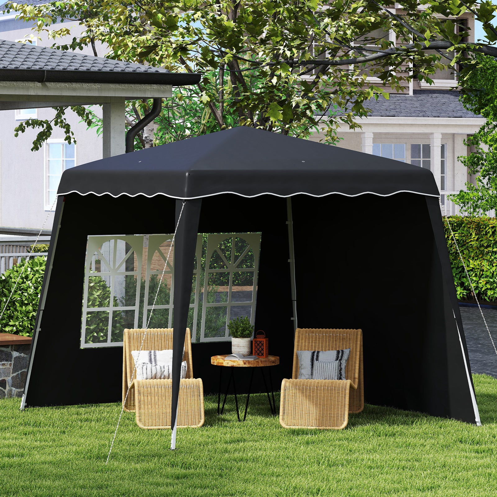 2.4x2.4m Pop Up Gazebo With 2 Sidewalls And Carry Bag | Black