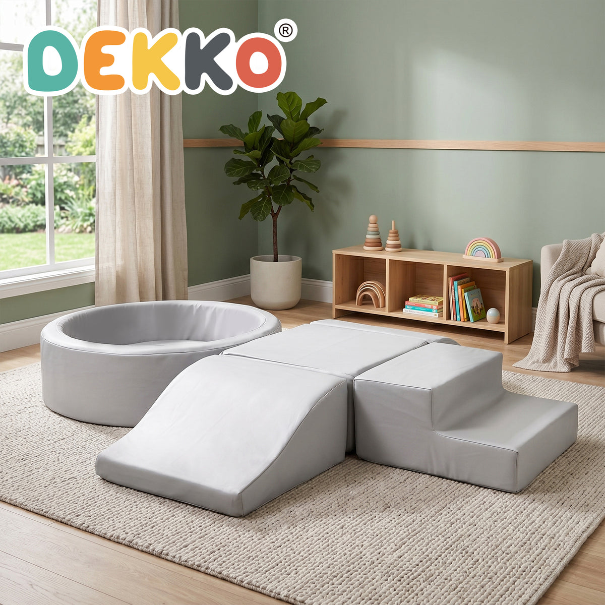 Soft Play Set 5pc Pu Leather Foam Blocks Baby Climbing Sliding Indoor Grey | Grey