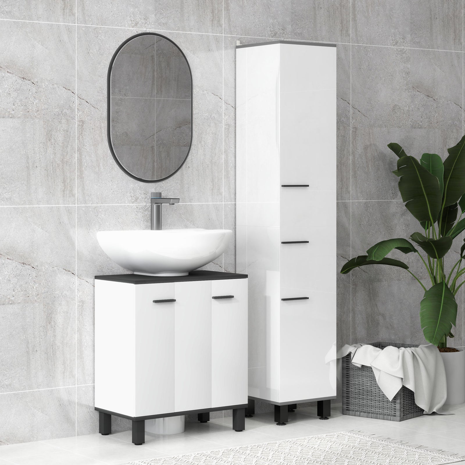 Bathroom Under Sink Cabinet With Adjustable Shelf High Gloss