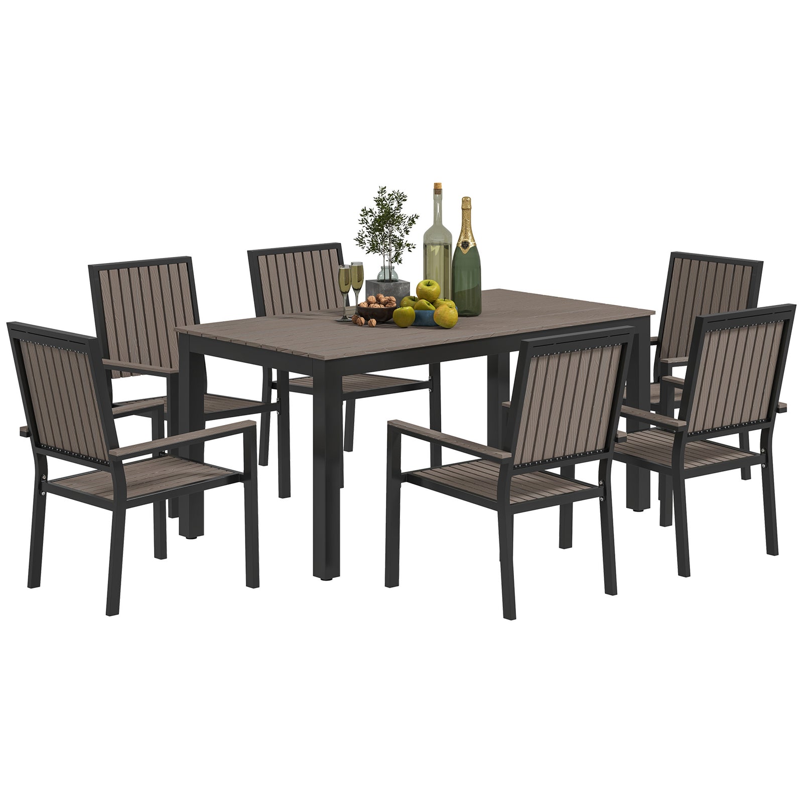 6 Seater Aluminium Garden Dining Set With Stackable Chairs | Brown