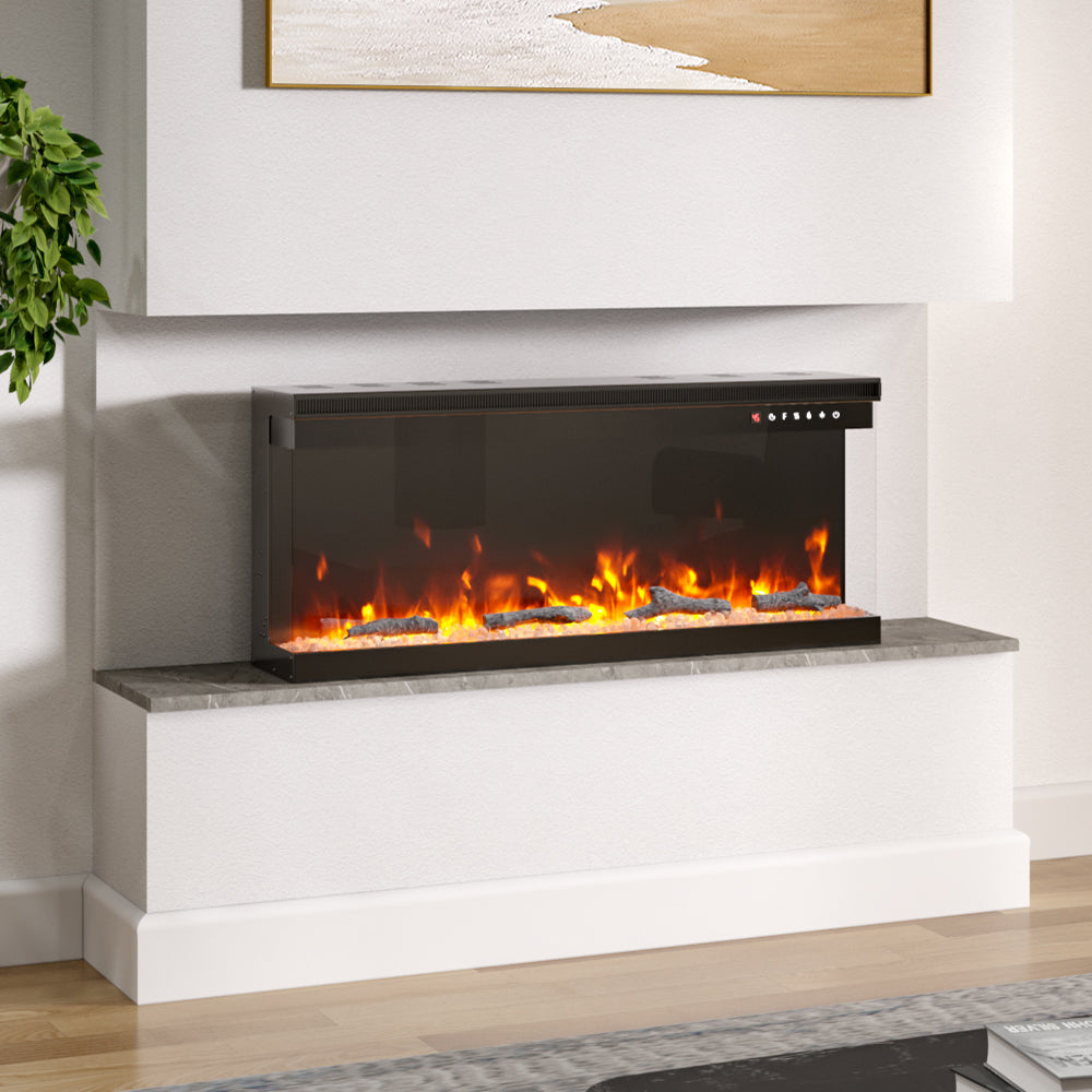 40-inch 3-sided Electric Fireplace Recessed & Freestanding Heater With Adjustable Flame, Remote Control, Timer & 12 Flame Colors