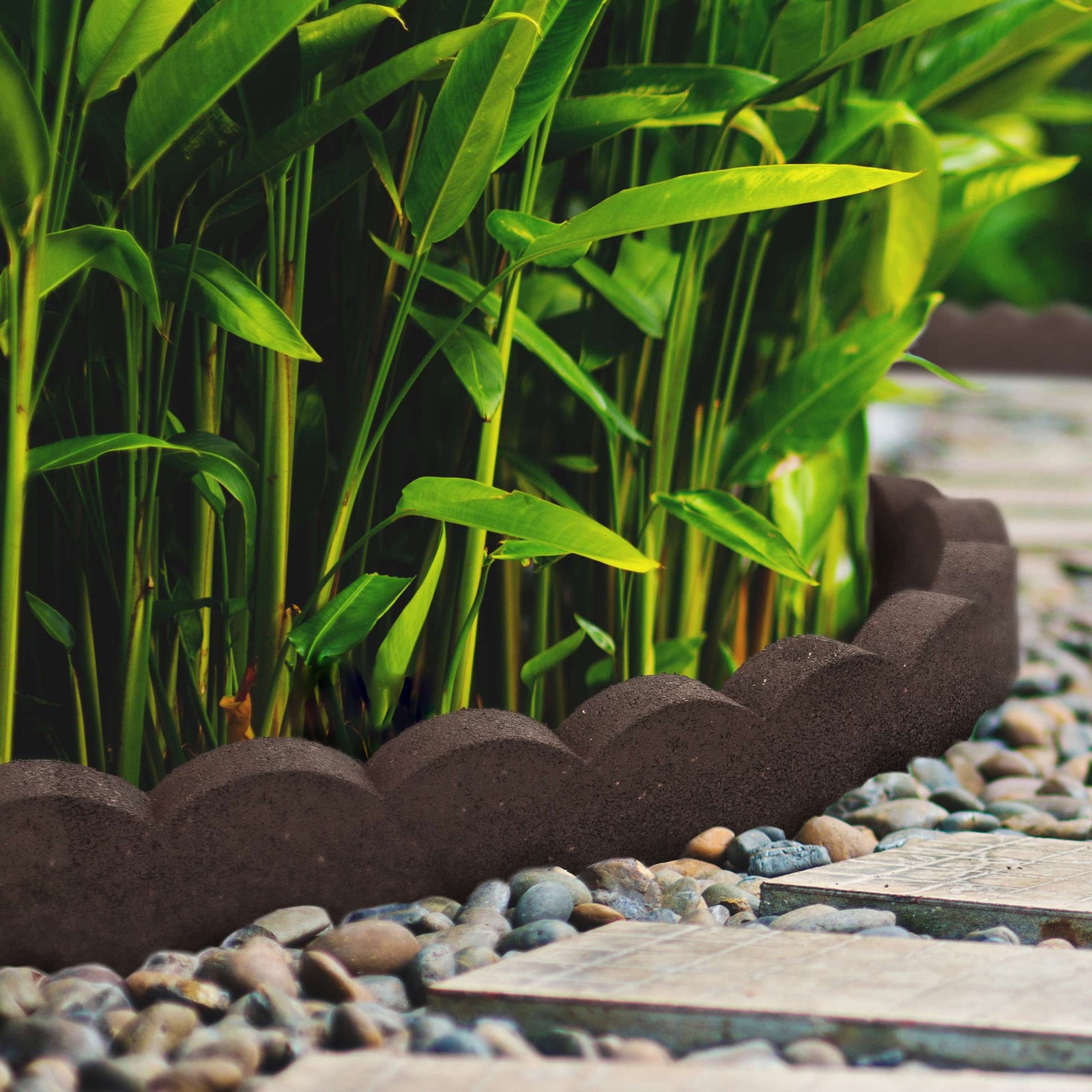 Recycled Rubber Scallop Garden Edging Border 1.2m | Set of 10 | Brown
