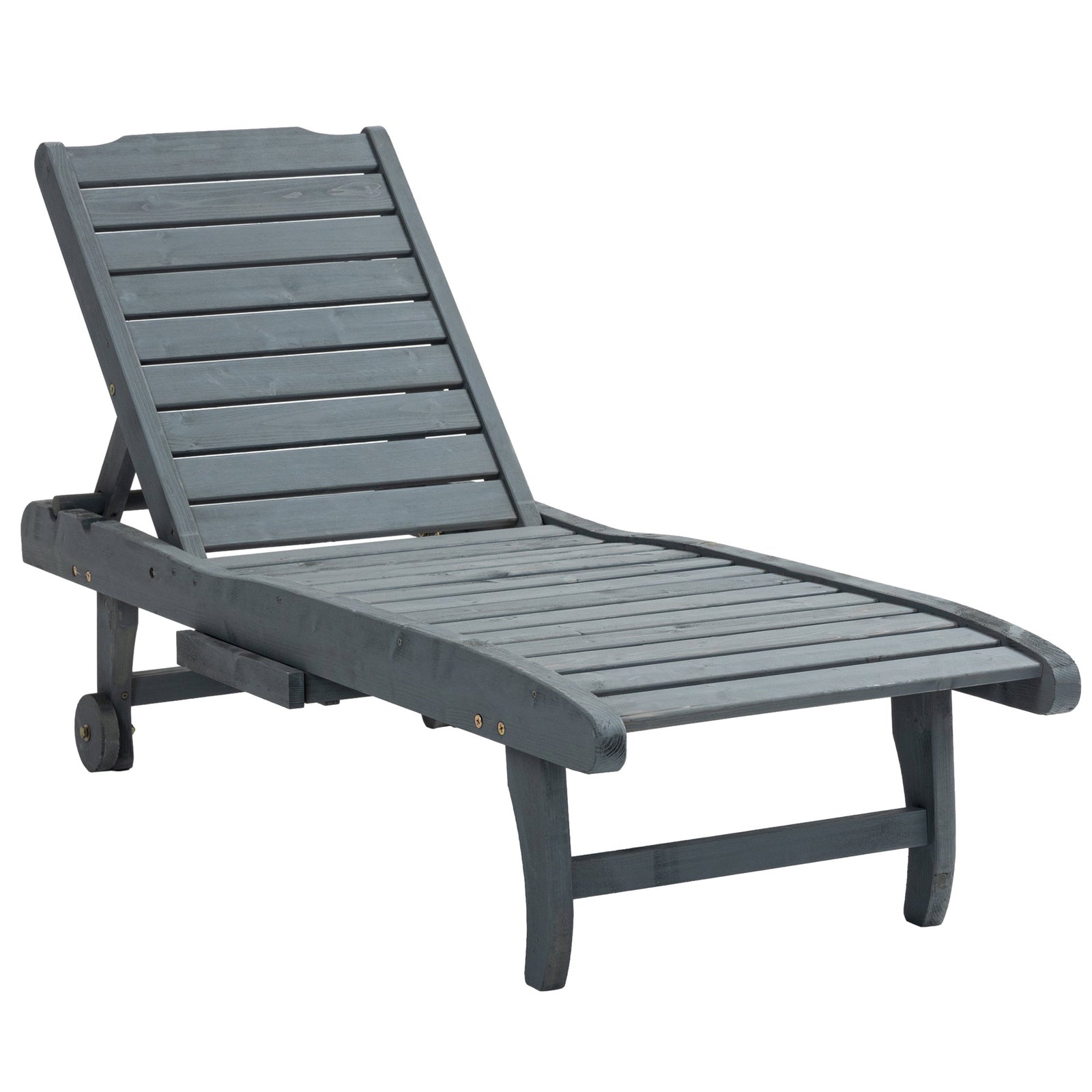 Wooden Sun Lounger Outdoor Patio Sun Bed W/ Pull-out Table