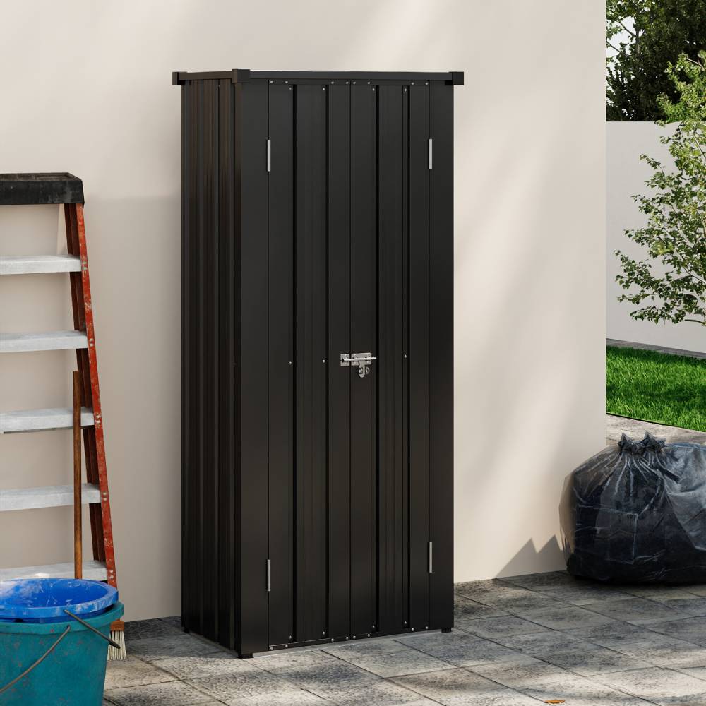 Metal Garden Storage Cabinet 1.5×2.5 Ft Flat Roof Shed With Adjustable 2 Shelves &  Lockable Double Doors