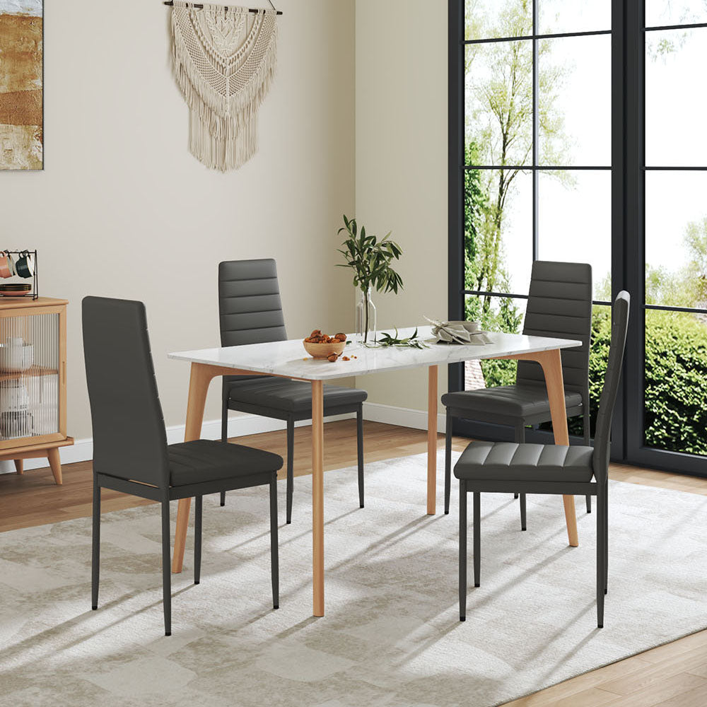 Set Of 6 Modern Faux Leather Armless High Back Dining Chairs | Set of 6 | Black