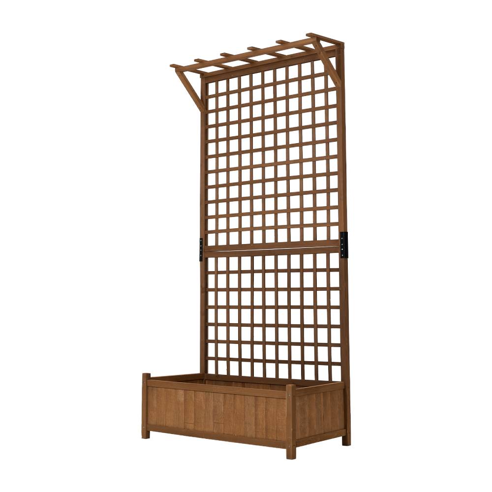 Wood Planter Raised Garden Bed With Trellis & Hanging Roof