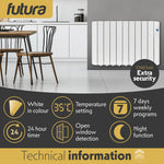 Electric Panel Heater Oil Filled Radiator Day Timer Wall Mounted Low Energy Retention Digital Thermostat Convector | 1800w | White